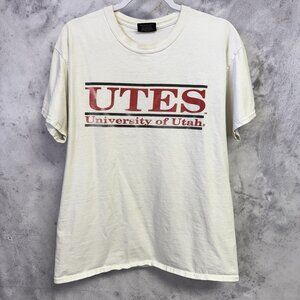 Vintage UTES University of Utah T Shirt Mens Large White Y2K Short Sleeve